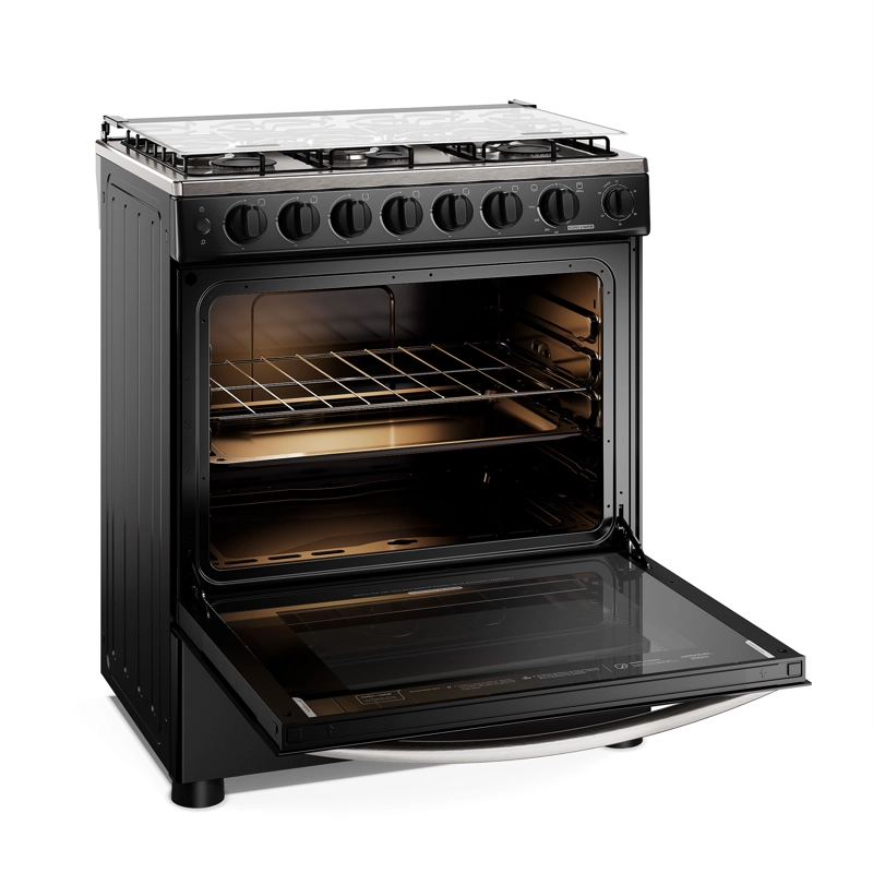 COCINA A GAS 6 PLATOS HORNO VAPOR Y PARRILLA PLETINA FM6SPC NEGRA - 10