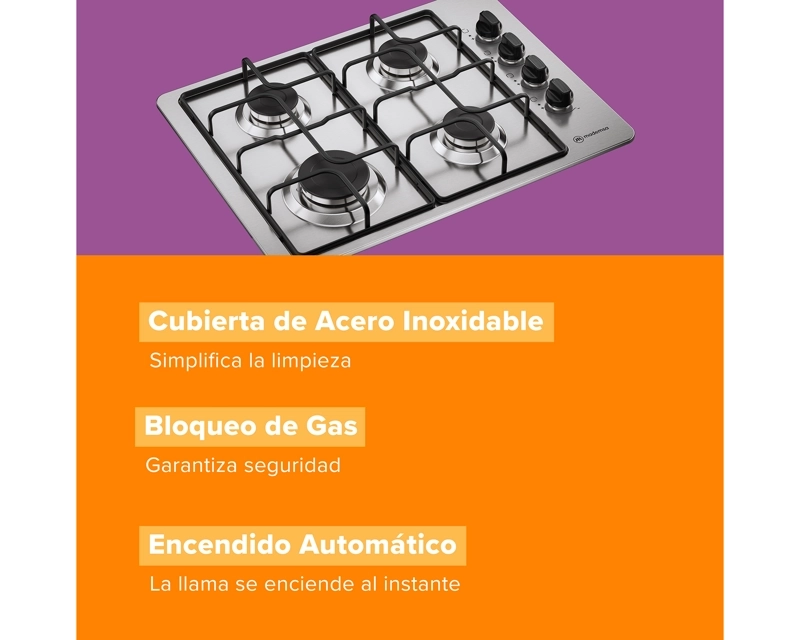 ENCIMERA A GAS 4 PLATOS ENCENDIDO AUTOMATICO KM4GX INOX - 6