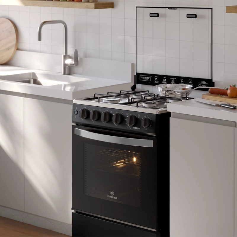 COCINA A GAS 4 PLATOS HORNO VAPOR Y TEMPORIZADOR FM4TPC NEGRA - 10