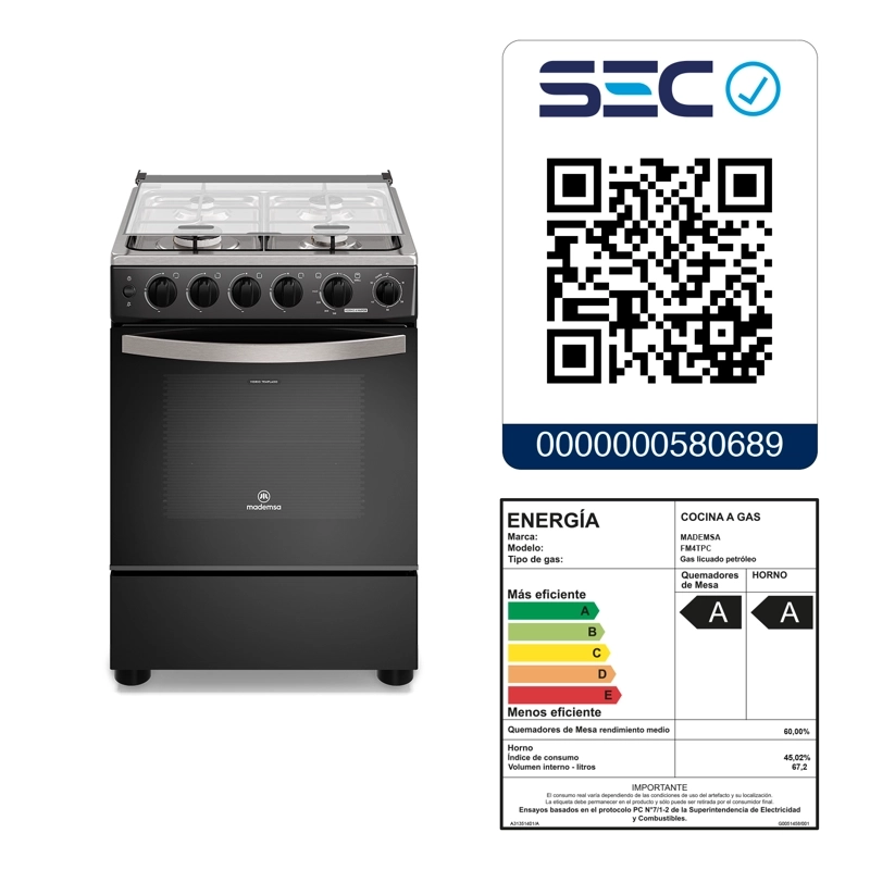 COCINA A GAS 4 PLATOS HORNO VAPOR Y TEMPORIZADOR FM4TPC NEGRA - 11