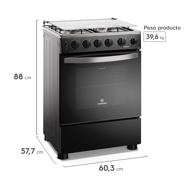 COCINA A GAS 4 PLATOS HORNO VAPOR Y TEMPORIZADOR FM4TPC NEGRA - 12