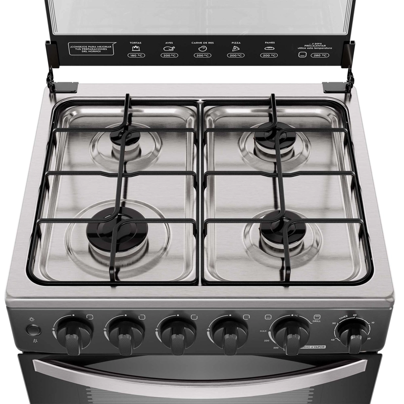 COCINA A GAS 4 PLATOS HORNO VAPOR Y TEMPORIZADOR FM4TPC NEGRA - 5