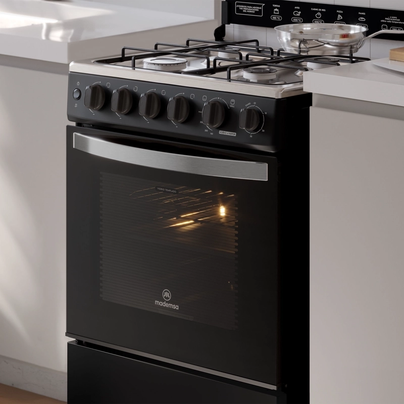 COCINA A GAS 4 PLATOS HORNO VAPOR Y TEMPORIZADOR FM4TPC NEGRA - 9