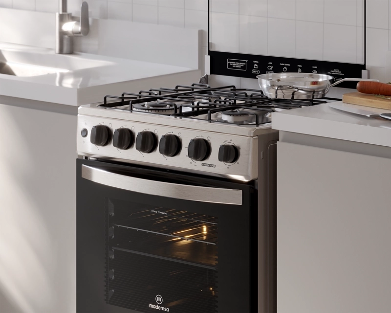 COCINA A GAS 4 PLATOS HORNO VAPOR Y TRIPLE LLAMA FM4SSC INOX - 9