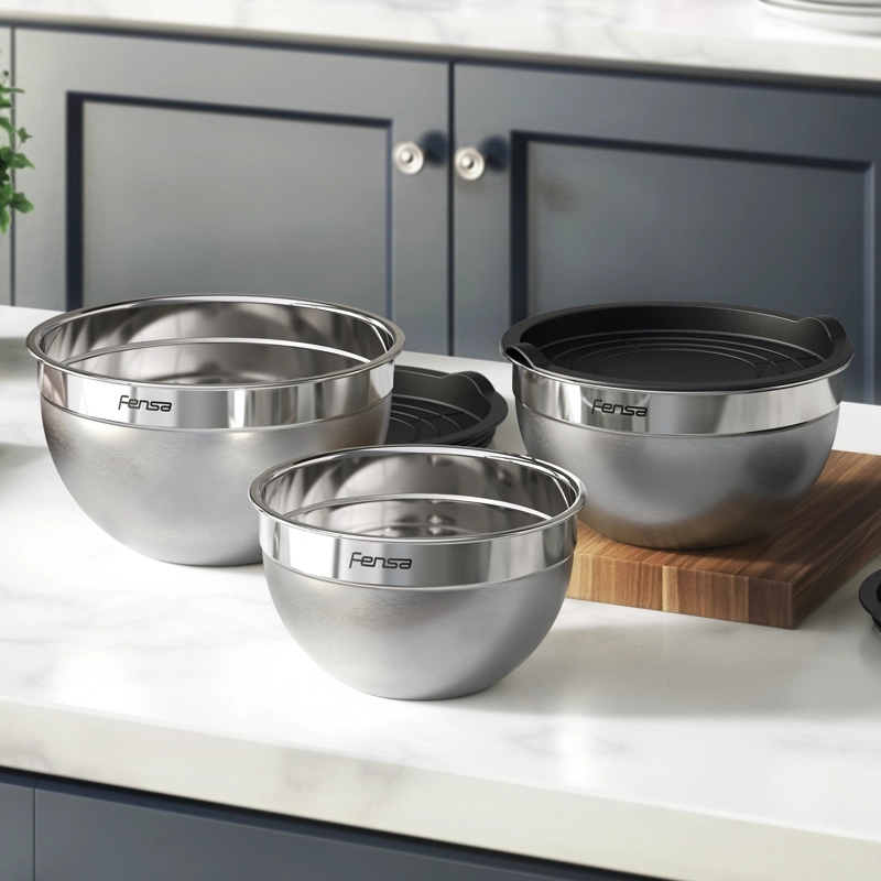 SET BOWLS ACERO INOXIDABLE MULTIUSO FENSA TAPA PLASTICO 3 UN - 10