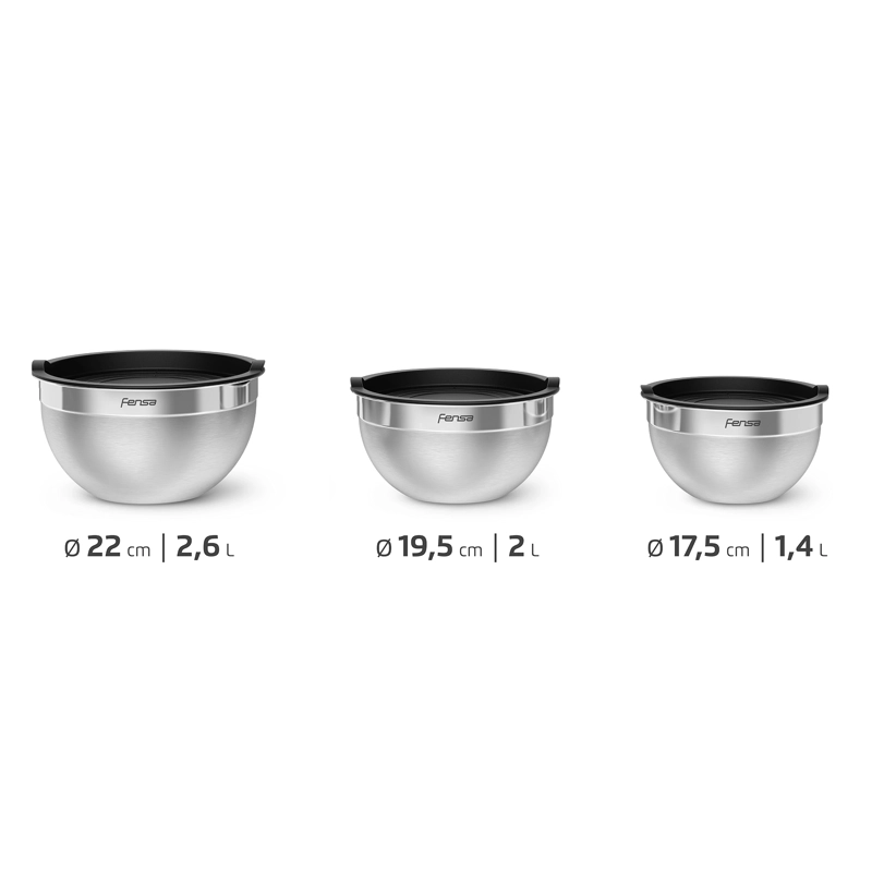 SET BOWLS ACERO INOXIDABLE MULTIUSO FENSA TAPA PLASTICO 3 UN - 3