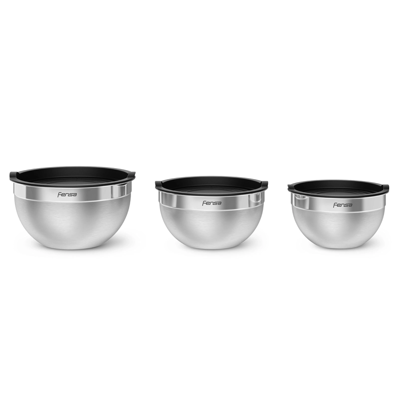 SET BOWLS ACERO INOXIDABLE MULTIUSO FENSA TAPA PLASTICO 3 UN - 5
