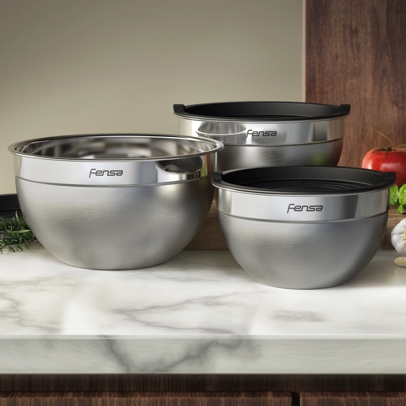 SET BOWLS ACERO INOXIDABLE MULTIUSO FENSA TAPA PLASTICO 3 UN - 8