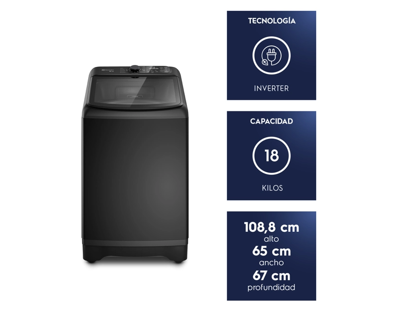 LAVADORA AUTOMATICA 18KG CARGA SUPERIOR INVERTER EMTL18IB NEGRA - 3