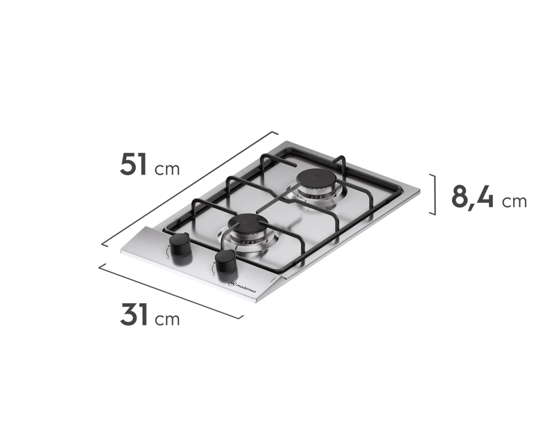 ENCIMERA A GAS 2 PLATOS PARRILLA PLETINA KM2GX INOX - 2