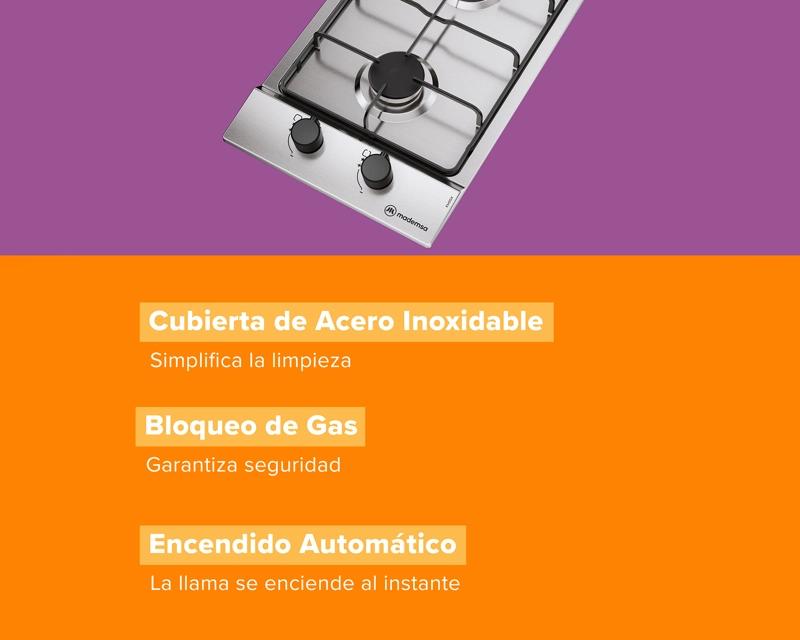 ENCIMERA A GAS 2 PLATOS PARRILLA PLETINA KM2GX INOX - 5