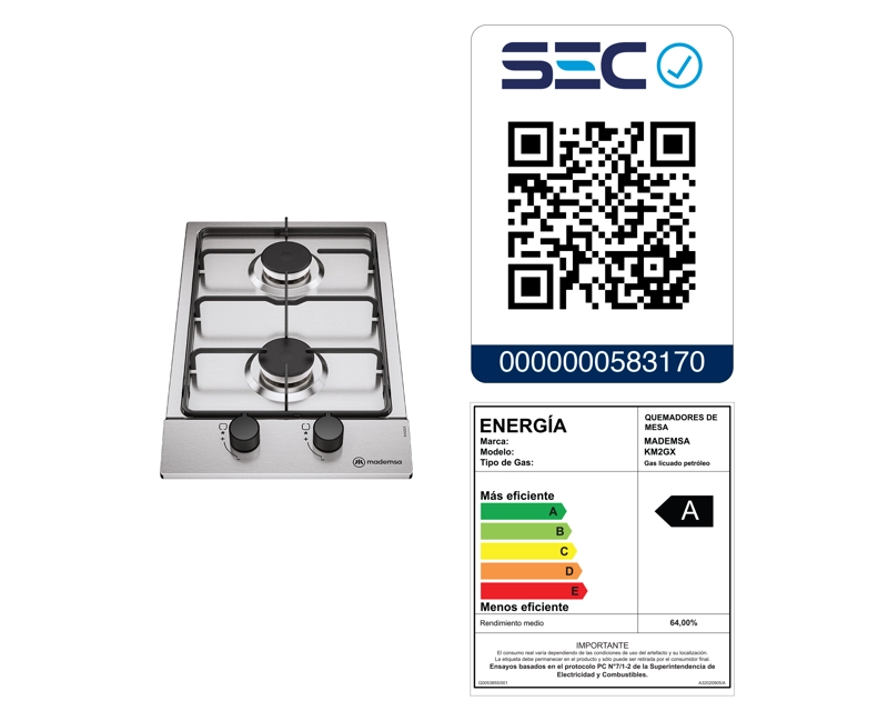 ENCIMERA A GAS 2 PLATOS PARRILLA PLETINA KM2GX INOX - 9