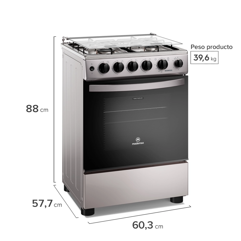 COCINA A GAS 4 PLATOS HORNO VAPOR Y TEMPORIZADOR FM4TSC SILVER - 2