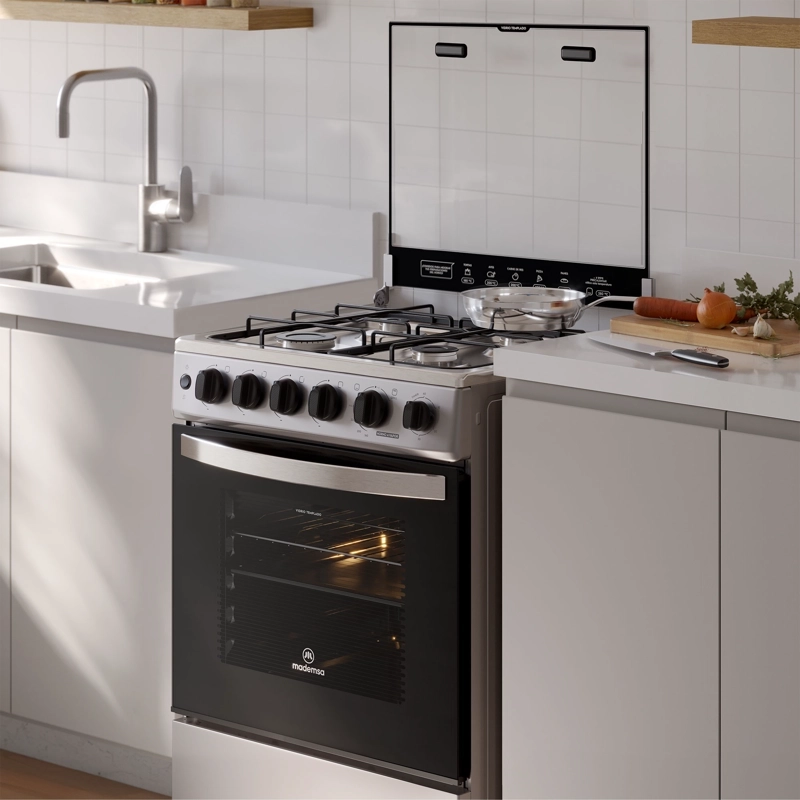 COCINA A GAS 4 PLATOS HORNO VAPOR Y TEMPORIZADOR FM4TSC SILVER - 9
