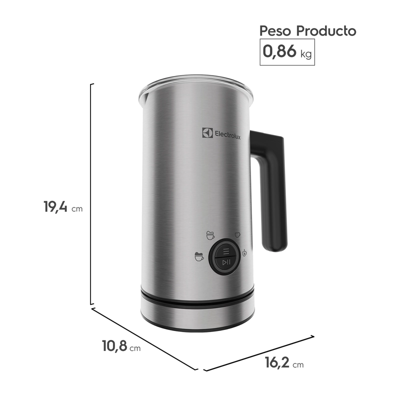 ESPUMADOR DE LECHE ELECTROLUX 300ML 460W EMF10 ACERO INOXIDABLE - 2
