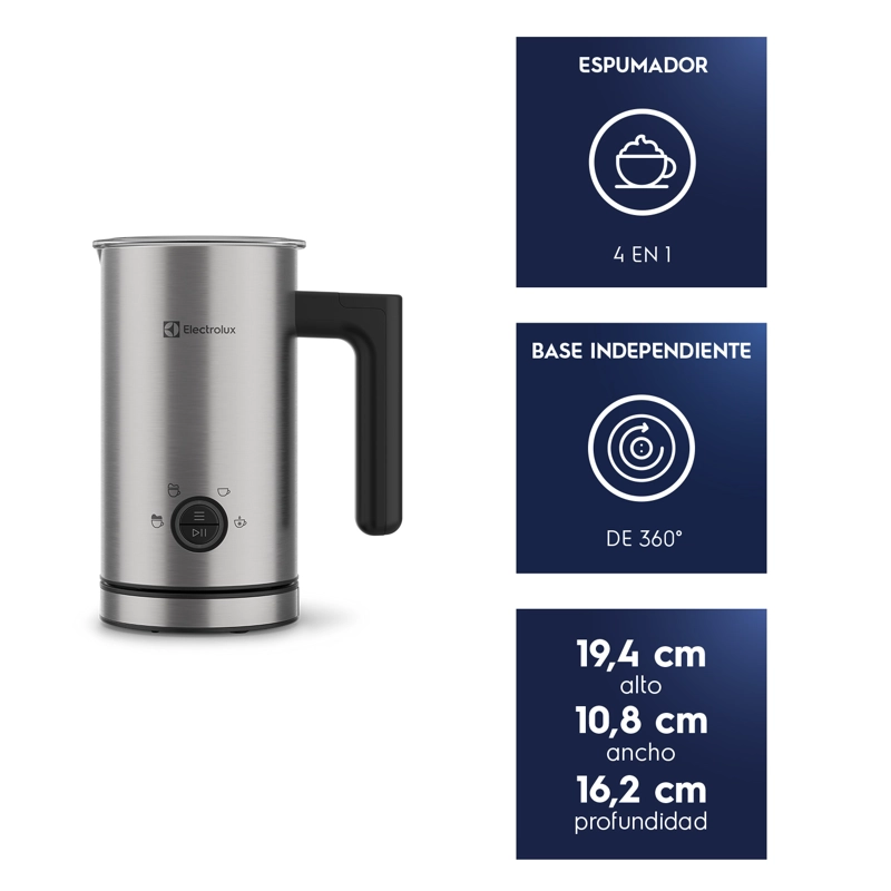 ESPUMADOR DE LECHE ELECTROLUX 300ML 460W EMF10 ACERO INOXIDABLE - 3