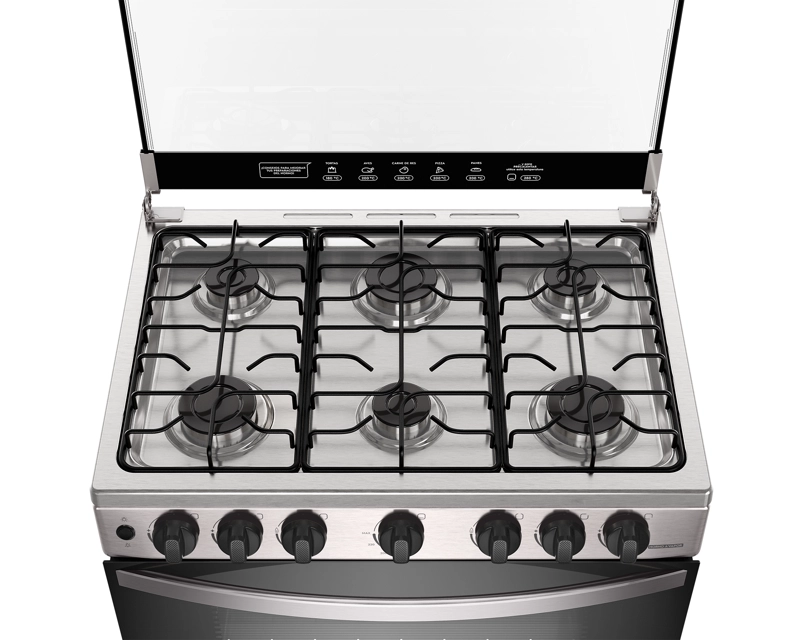 COCINA A GAS 6 PLATOS HORNO VAPOR Y PARRILLAS ALAMBRON FM6LSC INOX - 4