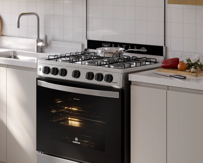 COCINA A GAS 6 PLATOS HORNO VAPOR Y PARRILLAS ALAMBRON FM6LSC INOX - 8