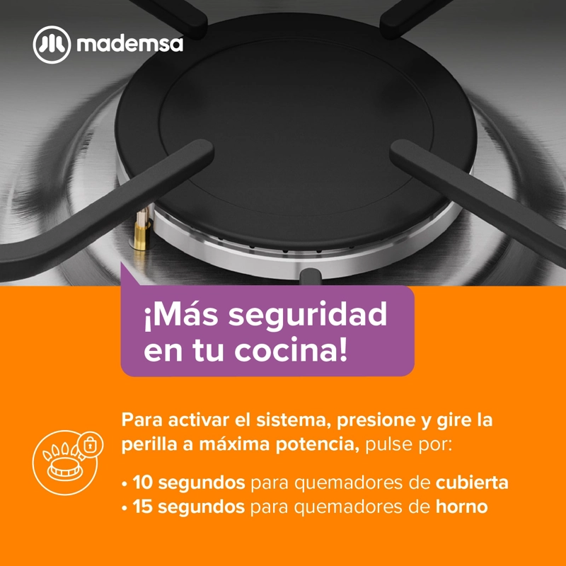 COCINA A GAS 4 PLATOS MADEMSA TAPA CUBIERTA MV 210 T NEGRA - 6