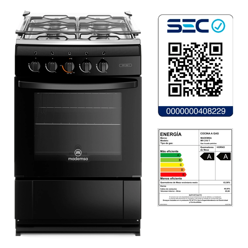 COCINA A GAS 4 PLATOS MADEMSA TAPA CUBIERTA MV 210 T NEGRA - 7