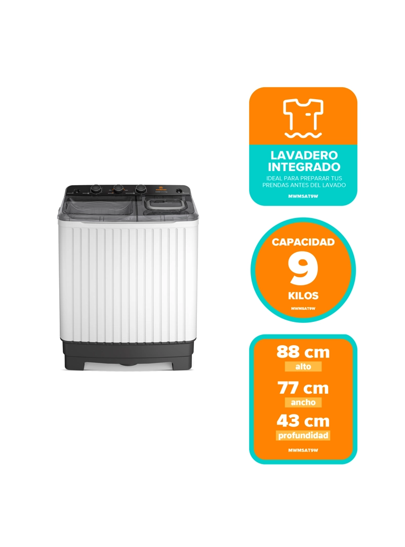 LAVADORA SEMI AUTOMATICA MADEMSA 9KG CARGA SUPERIOR MWMSAT9W - 3