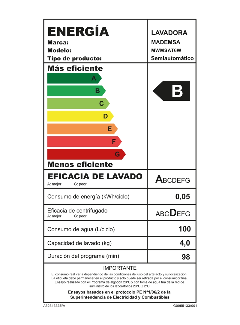 LAVADORA SEMI AUTOMATICA MADEMSA 6KG CARGA SUPERIOR MWMSAT6W - 9