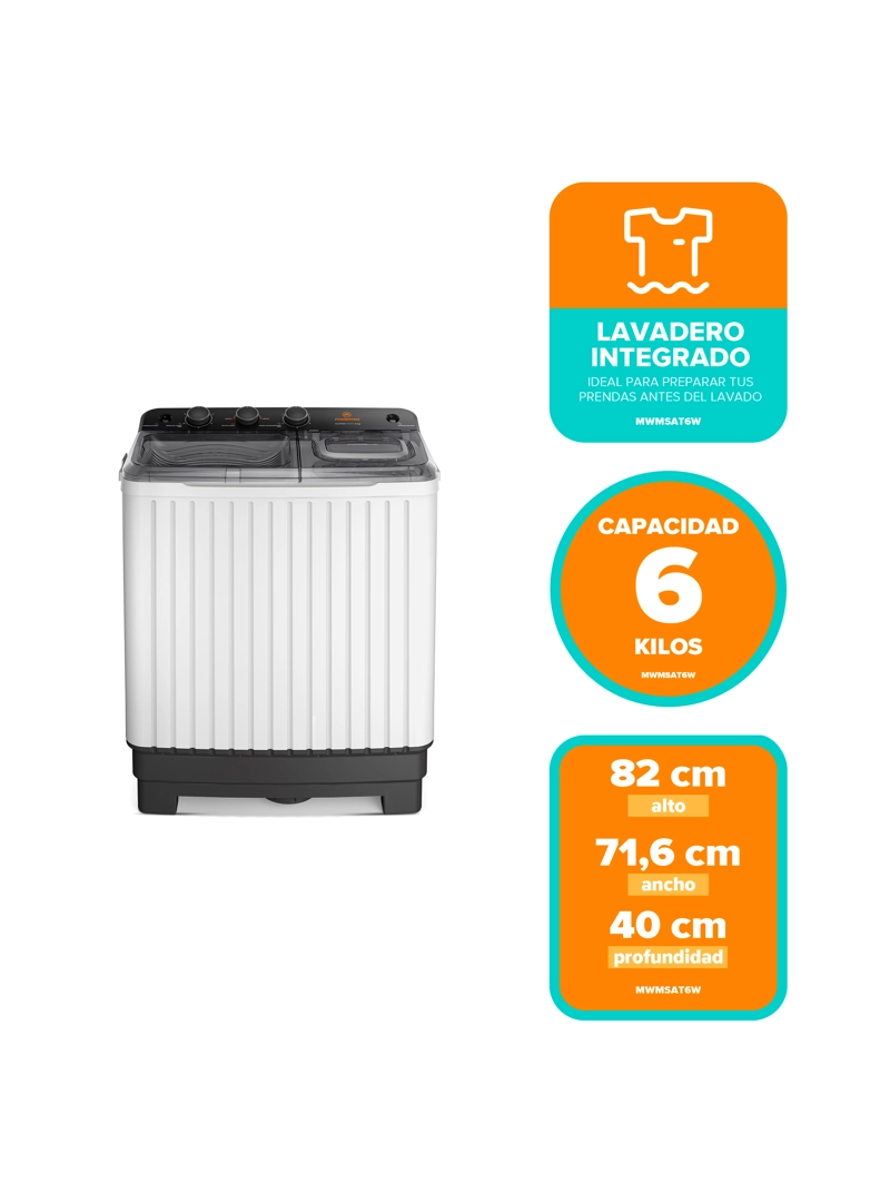 LAVADORA SEMI AUTOMATICA MADEMSA 6KG CARGA SUPERIOR MWMSAT6W - 3
