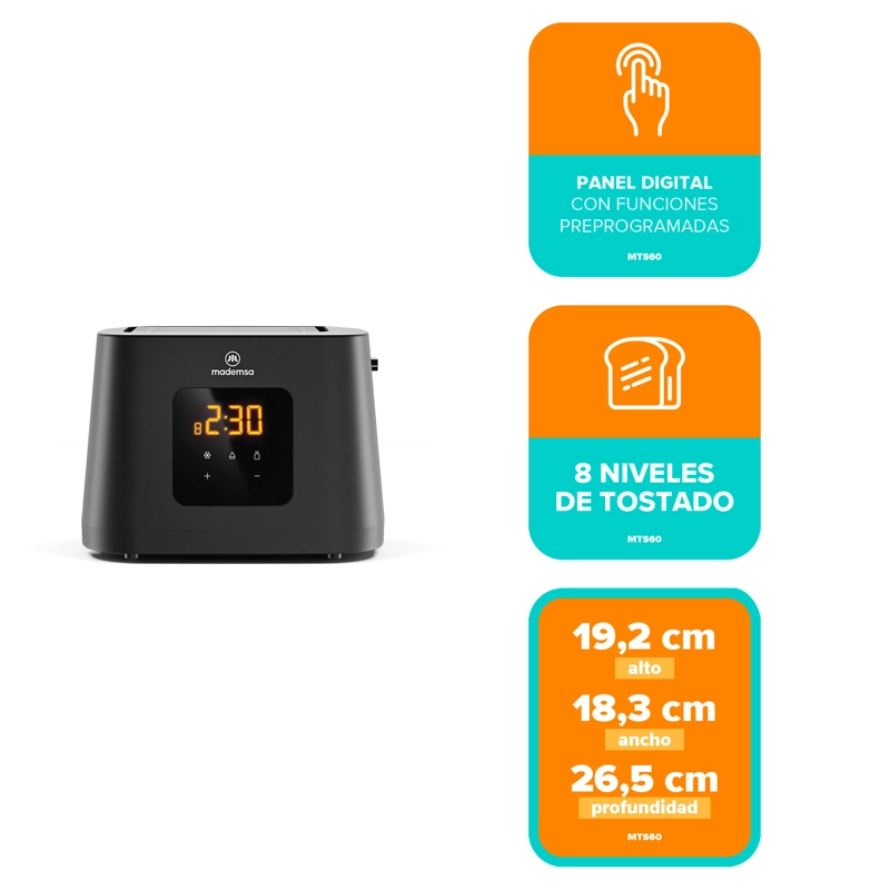 TOSTADOR ELE CTRICO 2 REBANADAS 8 NIVELES DE TOSTADO 860W MTS60 - 3