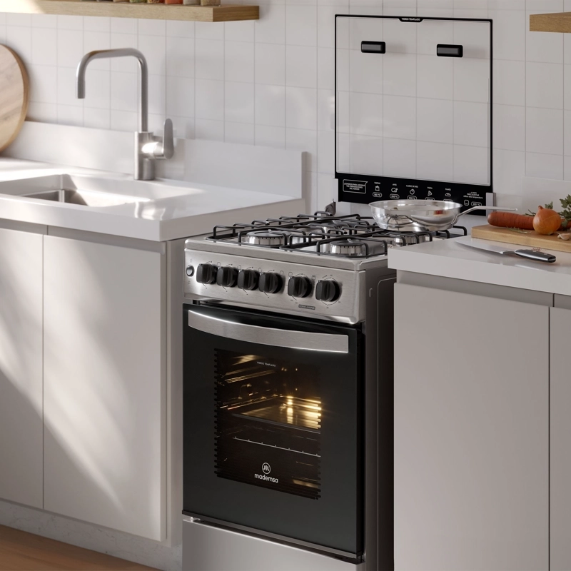 COCINA A GAS 4 PLATOS HORNO VAPOR Y GRILL FM4FSC INOX - 11