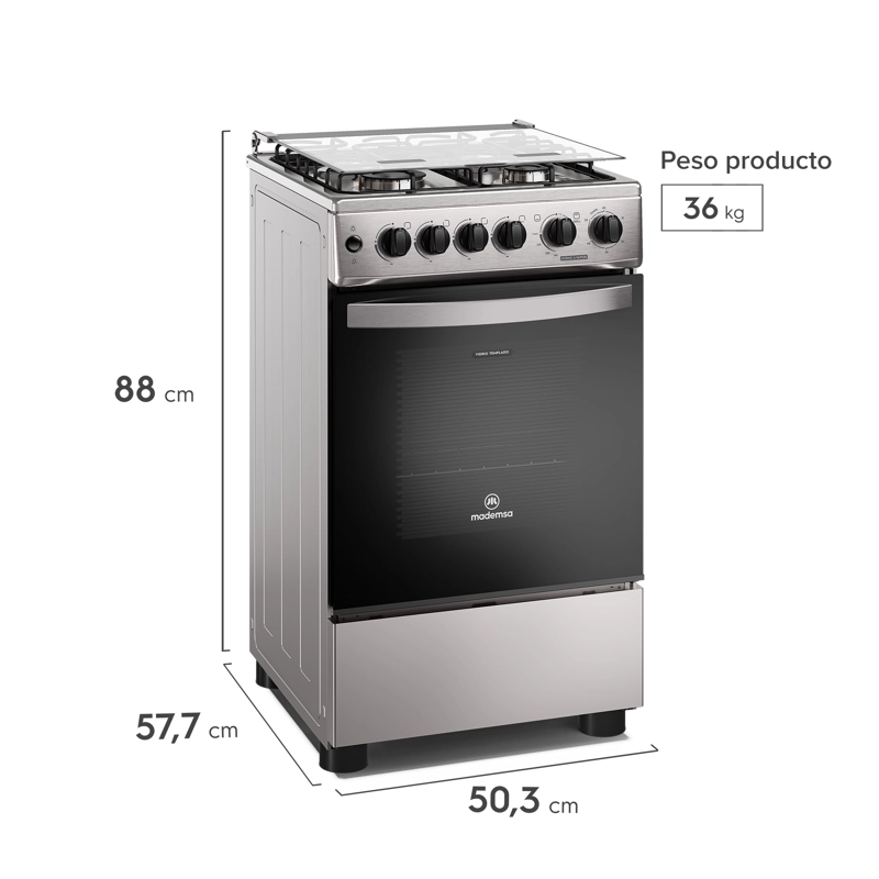 COCINA A GAS 4 PLATOS HORNO VAPOR Y GRILL FM4FSC INOX - 2