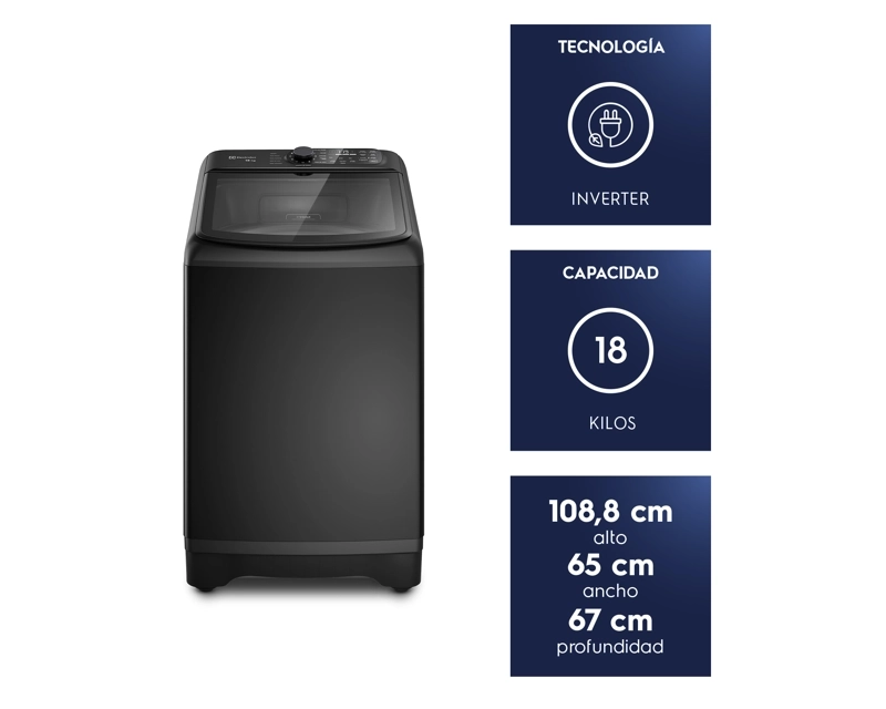 LAVADORA AUTOMATICA 18KG CARGA SUPERIOR INVERTER EMTL18IB NEGRA - 3
