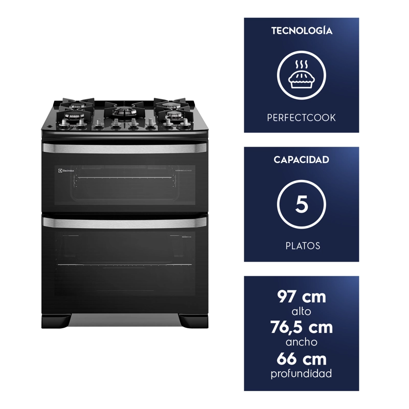 COCINA A GAS 5 PLATOS DOBLE HORNO PARRILLAS HIERRO FUNDIDO F5EDB - 3