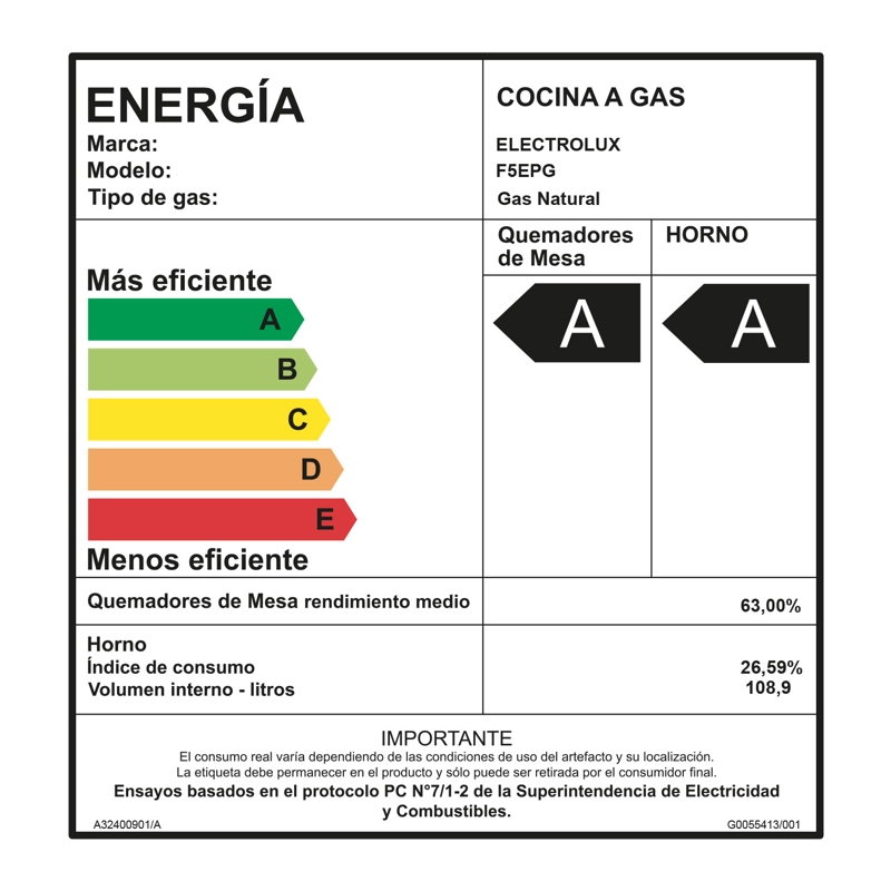 COCINA A GAS 5 PLATOS PARRILLAS HIERRO FUNDIDO F5EPG GLASS - 13