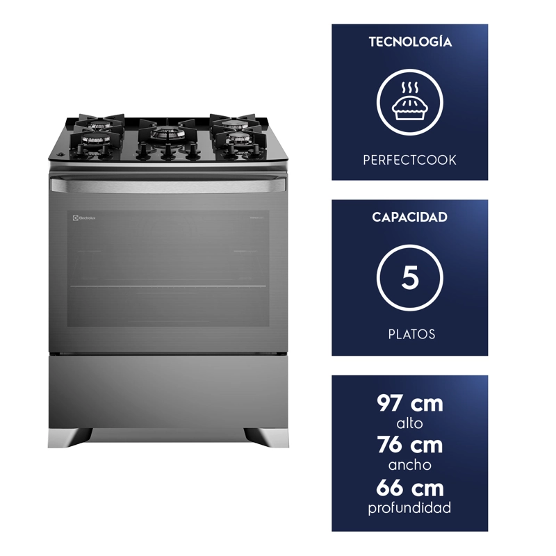 COCINA A GAS 5 PLATOS PARRILLAS HIERRO FUNDIDO F5EPG GLASS - 3