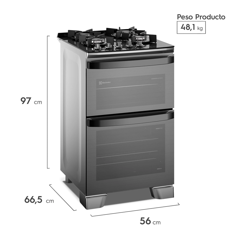 COCINA A GAS 4 PLATOS DOBLE HORNO PARRILLAS HIERRO FUNDIDO AIRFRY F4EAD - 2
