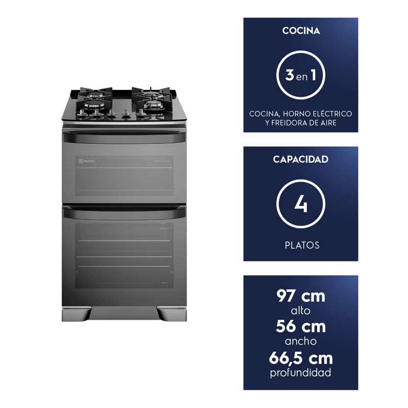 COCINA A GAS 4 PLATOS DOBLE HORNO PARRILLAS HIERRO FUNDIDO AIRFRY F4EAD - 3