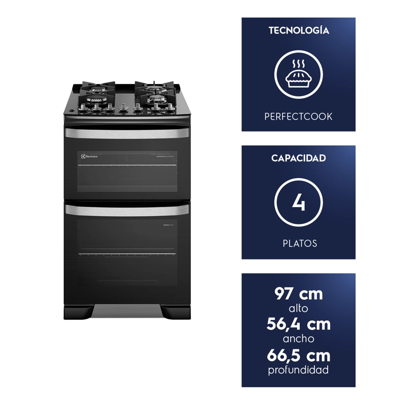 COCINA A GAS 4 PLATOS DOBLE HORNO PARRILLAS HIERRO FUNDIDO F4EDB - 3