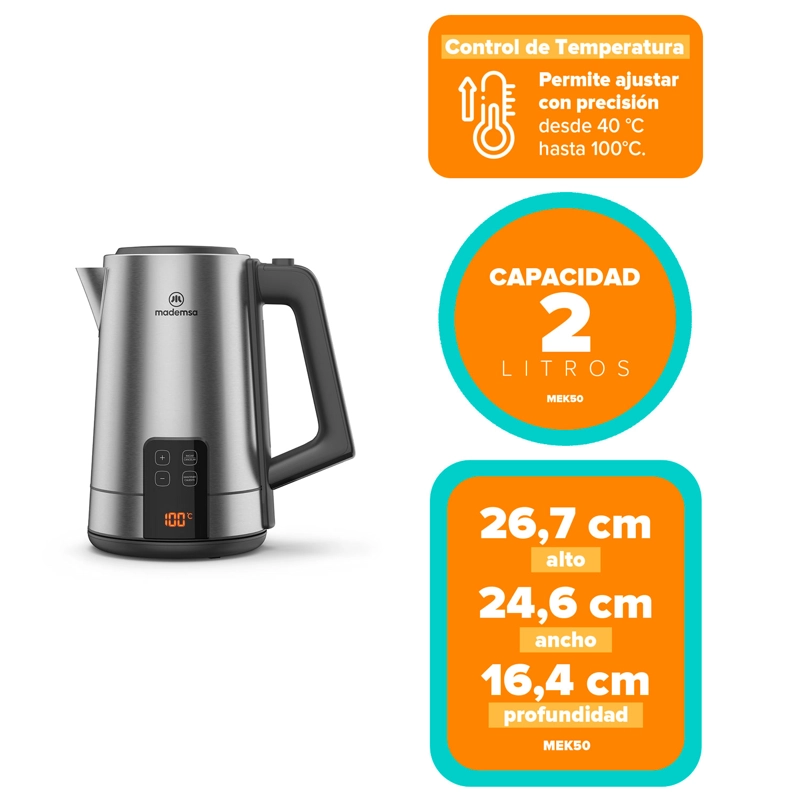 HERVIDOR ELE CTRICO 2L DIGITAL Y CONTROL DE TEMPERATURA MEK50 - 2