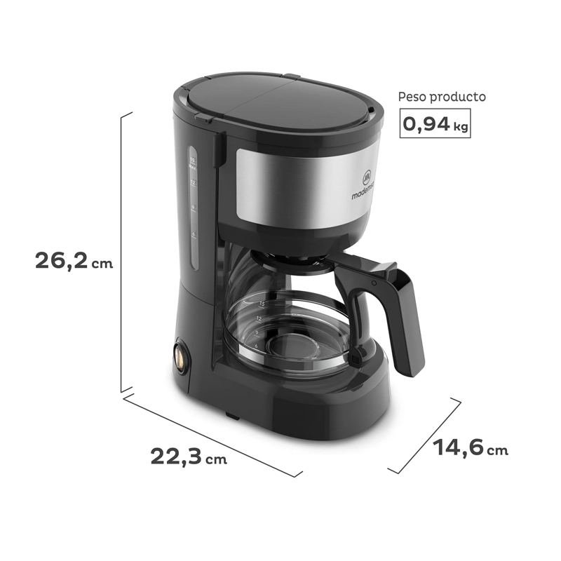 CAFETERA ELE CTRICA MADEMSA 0,6L JARRA DE VIDRIO 600W MCM10 - 2