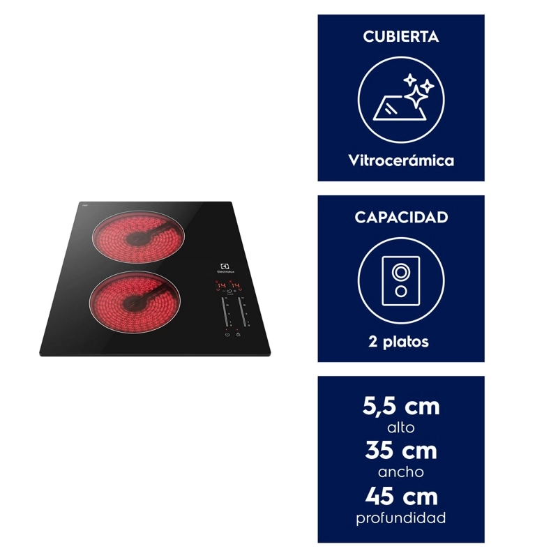 ENCIMERA ELE CTRICA 2 PLATOS VITROCERAMICA PANEL TOUCH VE3ST - 3
