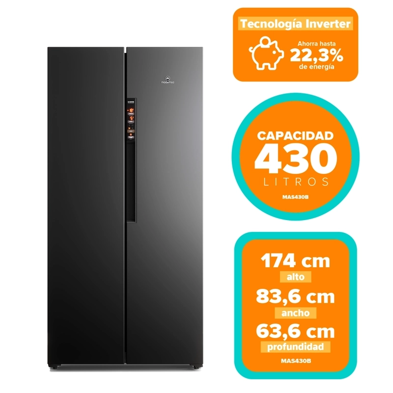 REFRIGERADOR 430L NO FROST SIDE BY SIDE INVERTER MAS430B NEGRO - 4