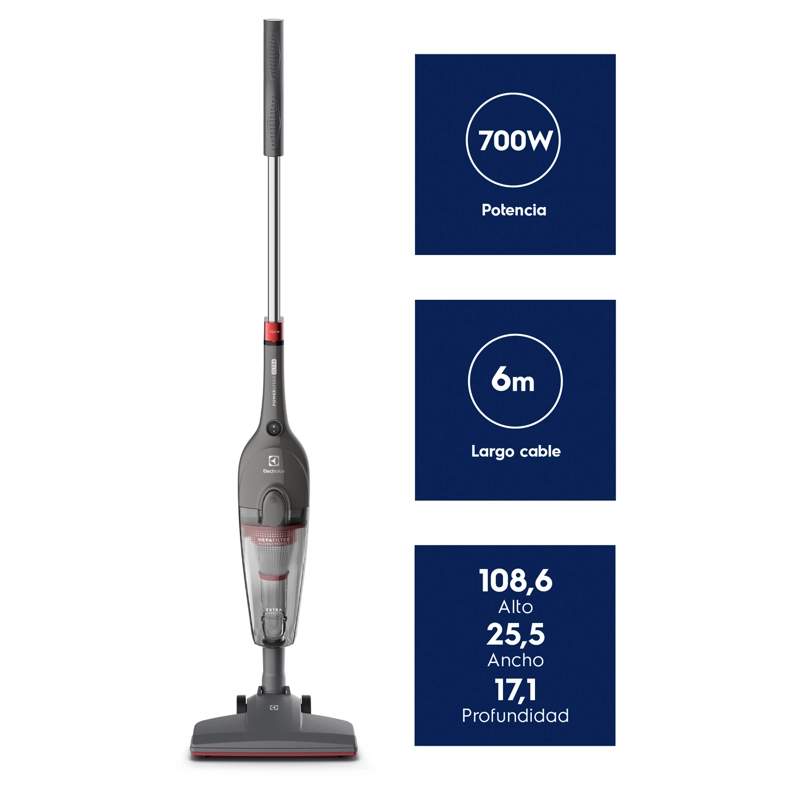 ASPIRADORA VERTICAL CON CABLE ELECTROLUX 700W 2 EN 1 CON FILTRO HEPA STK15 GRIS - 3