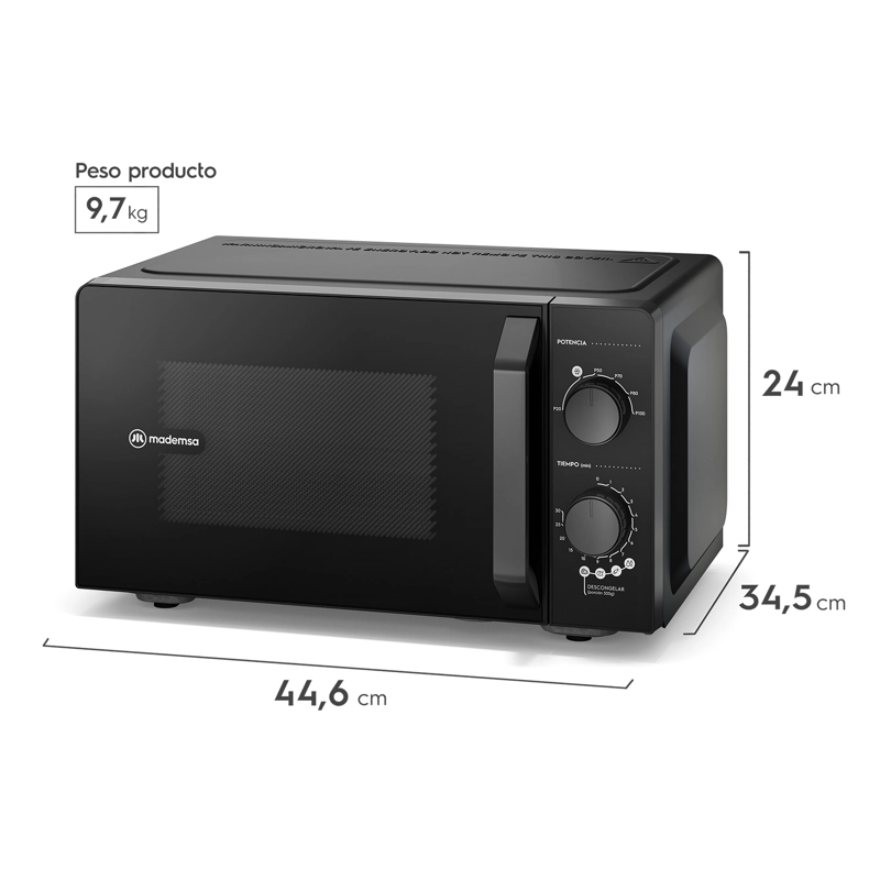 MICROONDAS MADEMSA 20 LITROS MANUAL 6 NIVELES DE POTENCIA MM20AB NEGRO - 2