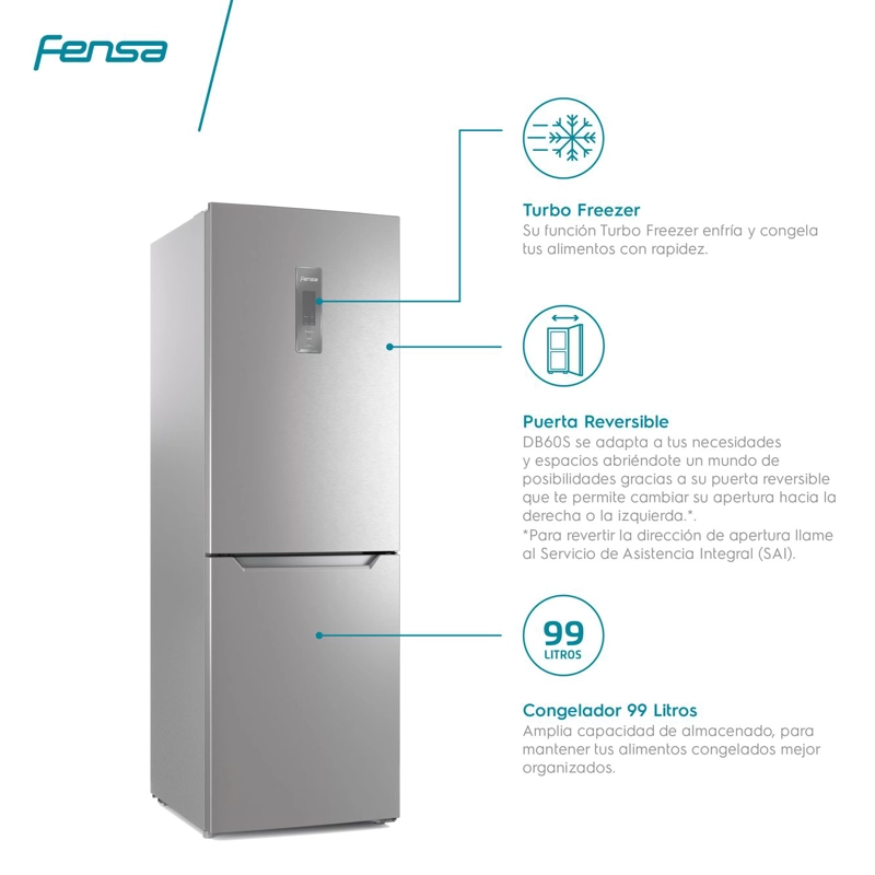 REFRIGERADOR FENSA 323L NO FROST BOTTOM FREEZER DB60S INOX - 7