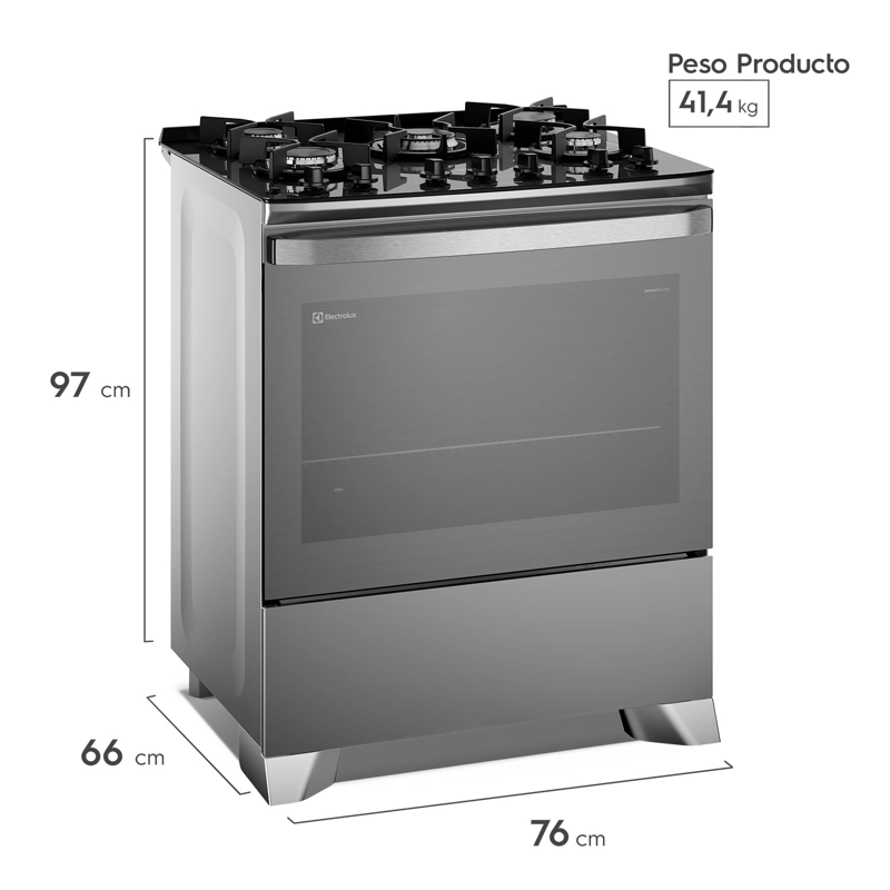 COCINA A GAS 5 PLATOS PARRILLAS HIERRO FUNDIDO F5EPG GLASS - 2