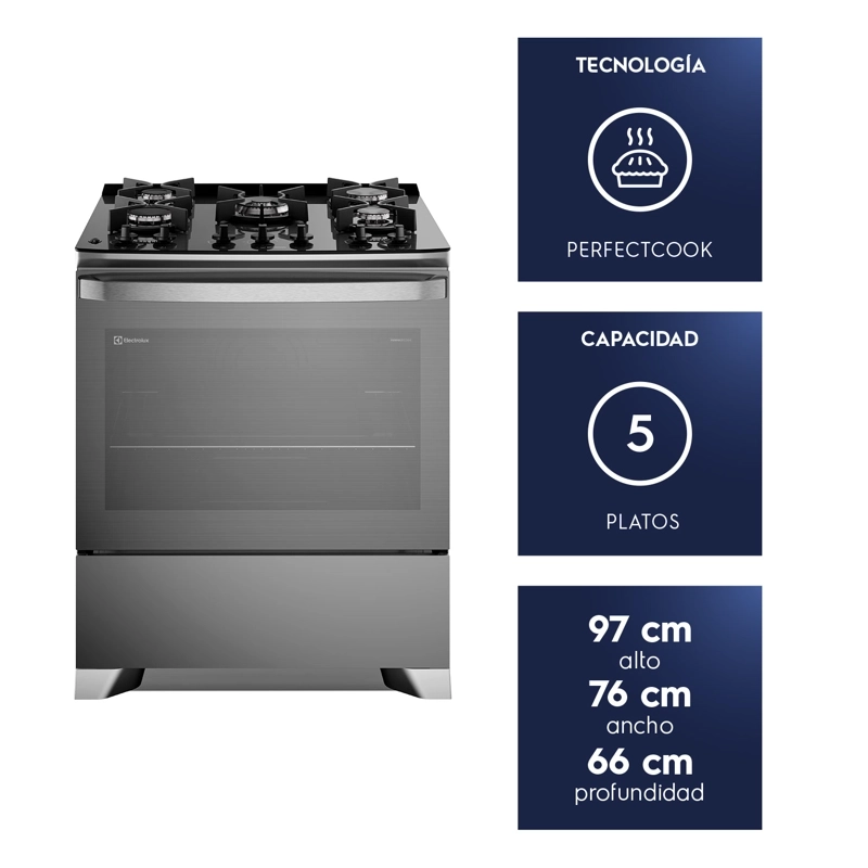 COCINA A GAS 5 PLATOS PARRILLAS HIERRO FUNDIDO F5EPG GLASS - 3