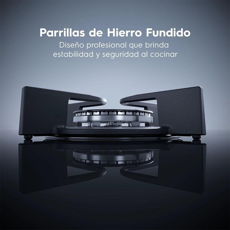 COCINA A GAS 5 PLATOS PARRILLAS HIERRO FUNDIDO F5EPG GLASS - 7