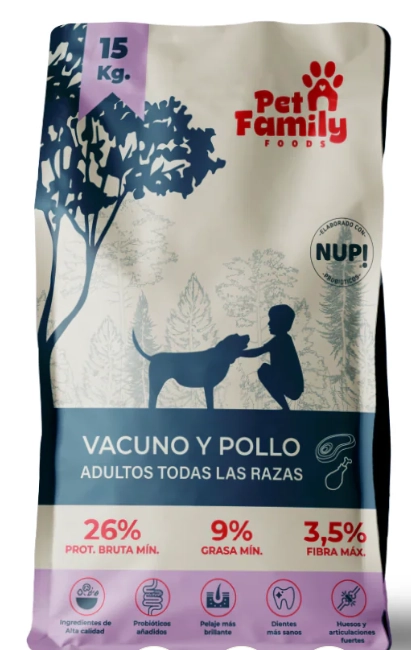 PETFAMILY FOODS ADULTO VACUNO Y POLLO 15 KG - 1