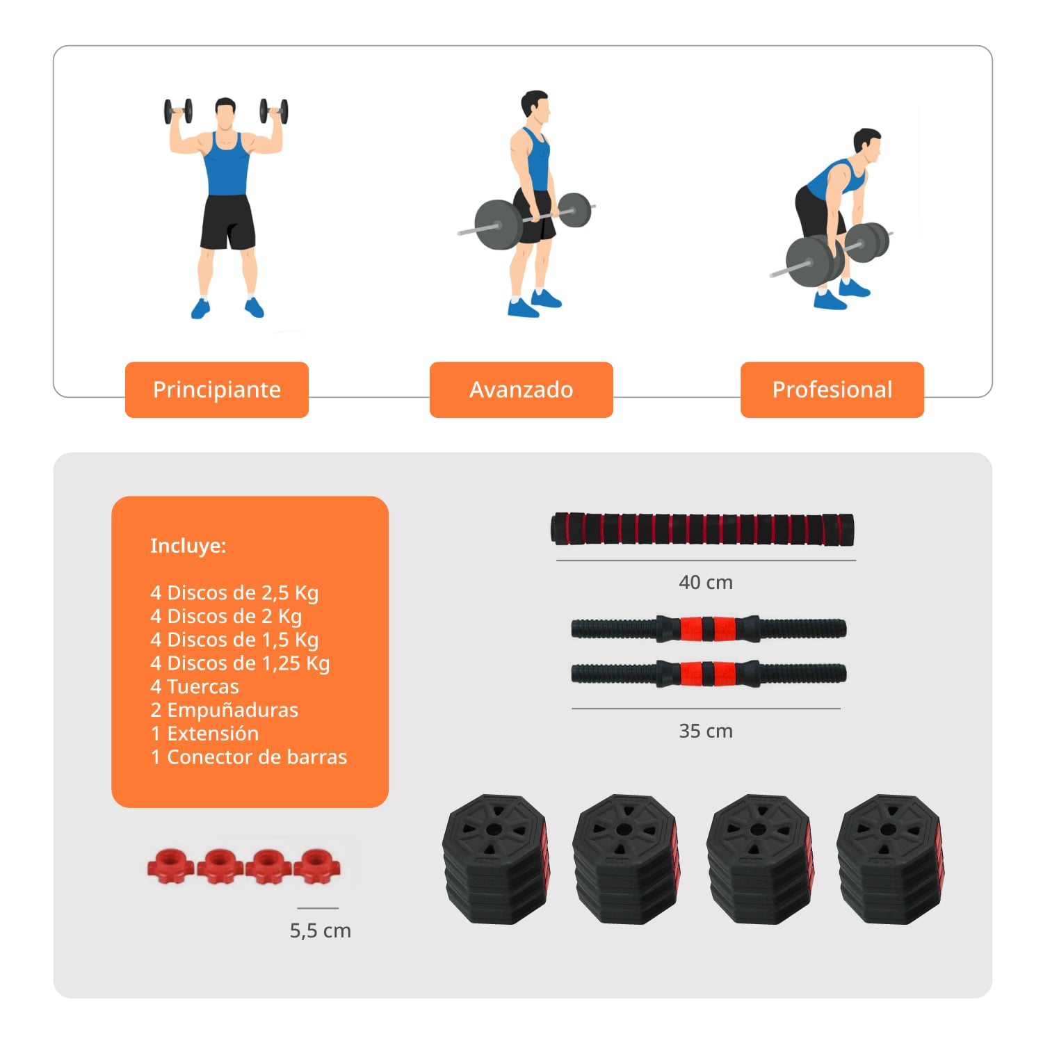 SET BODYTRAINER MANCUERNA HEXAGONAL AJUSTABLE 30 KG - 3