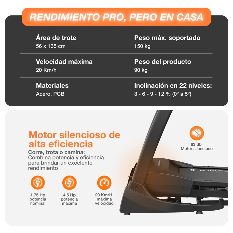 TROTADORA CON PANTALLA BODYTRAINER RN820 20 KM/H CON APPS - 3